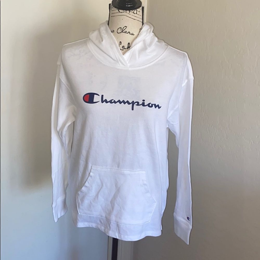 Champion White Graphic Lightweight Hooded Pullover Casual Sweatshirt Loungewear